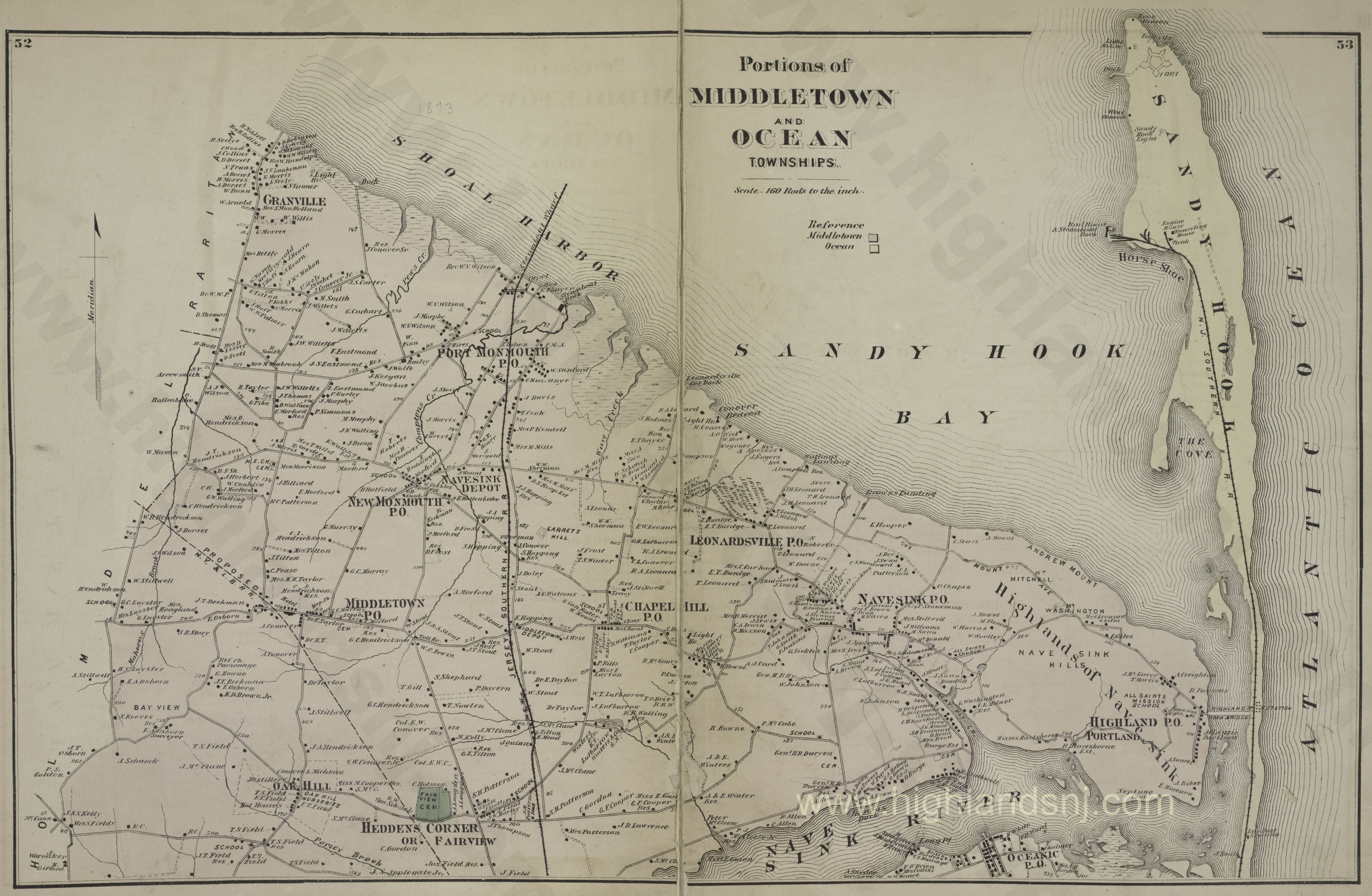 1873 Map of Portions of Middletown and Ocean Townships